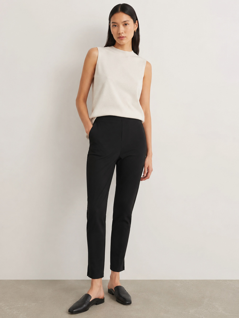 Sympli Black Pull on Pants Stretchy Trousers Lagenlook Minimalist Boho-size 10